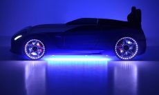 Дитяче ліжко машина GTR Blue 190х90 см з підсвіткою, музикою, шкіряний салон, пультом